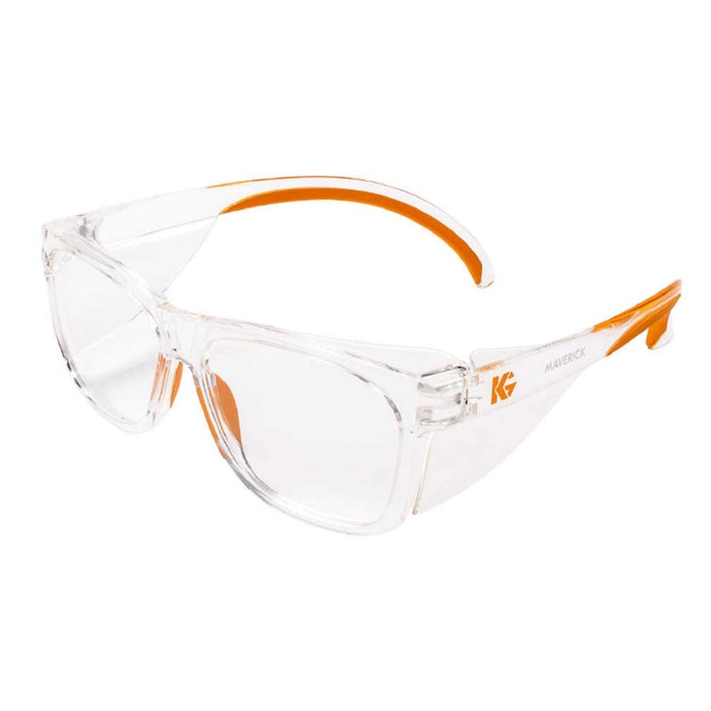 KleenGuardâ„¢ V30 Maverick Eye Protection (49301), with KleenVisionâ„¢ Anti-Fog Coating, Clear Lenses Lenses, Clear Frame with Orange Tips (Qty 1) - Image 1